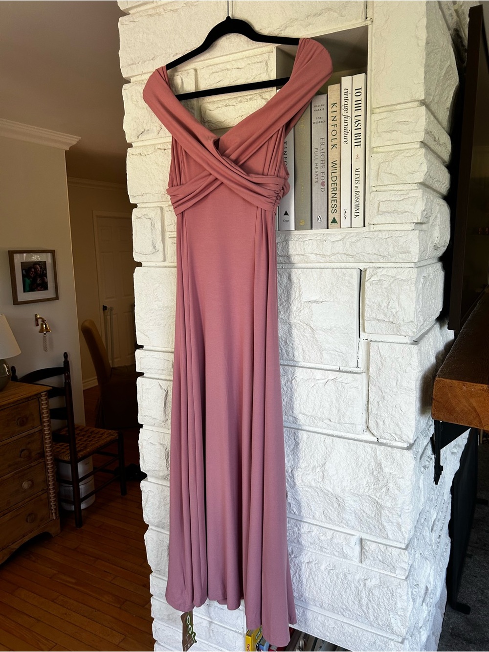 OGL NWT Flowy Criss-Cross Off Shoulder Midi Brami Dress Size Large Rose Mauve - Picture 12 of 16